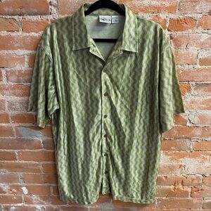 Vintage Y2K Street Culture Green Button Down Short Sleeve Wavy Trippy Shirt